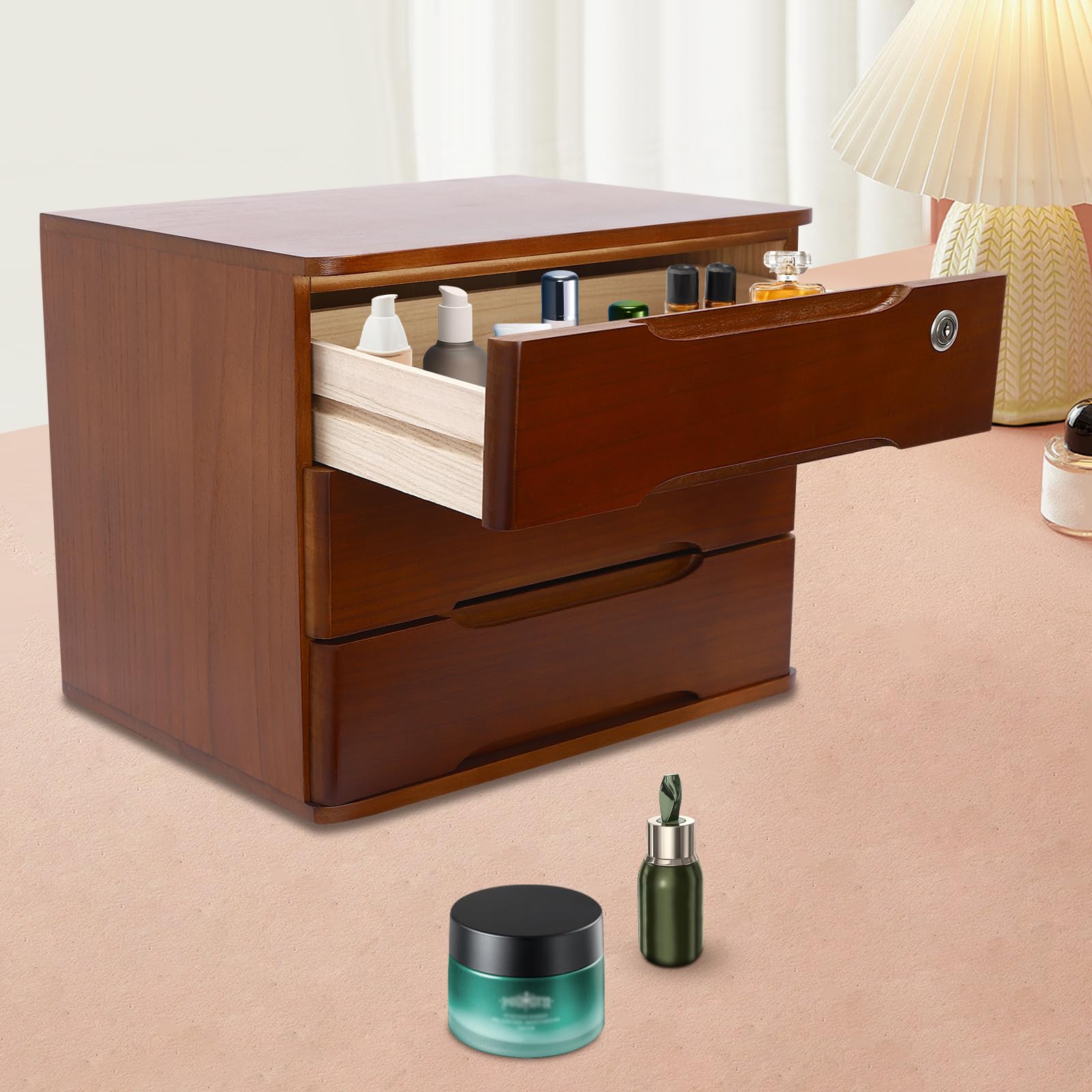 Organizzatore da scrivania, in legno, organizer da scrivania, con cassetti richiudibili, per ufficio, studio, camera da letto, tavolo da toeletta, cucina