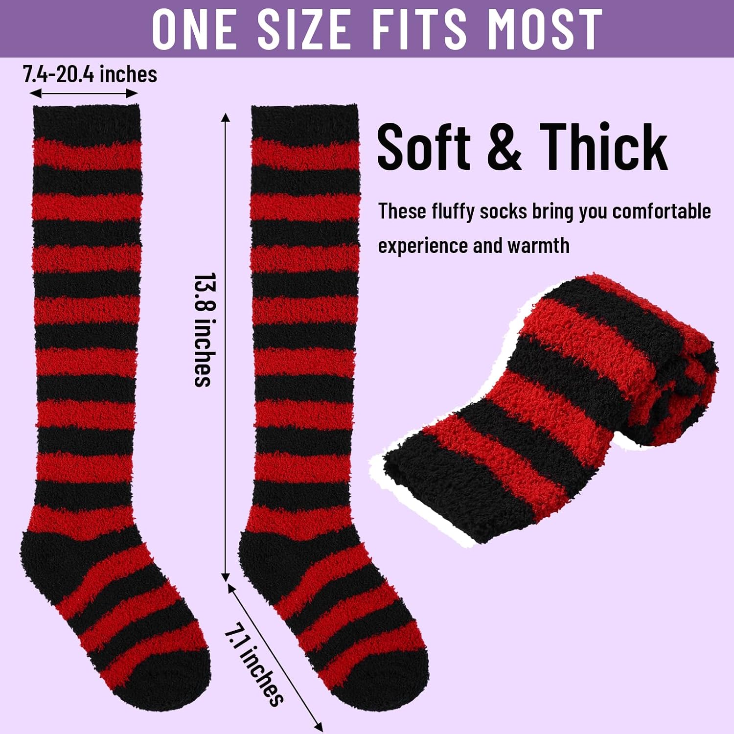 Women Knee High Socks Striped Calf Halloween Sock Thick Plush Leg Warmers