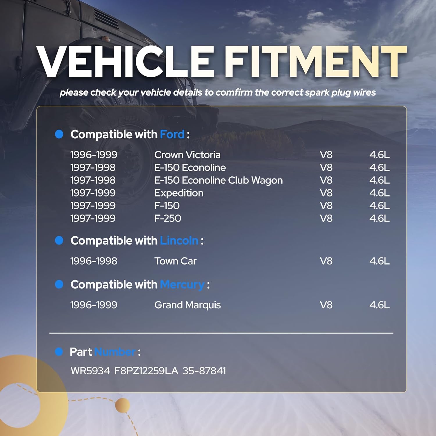 ENA Red Spark Plug Wire Set Compatible with Ford Mercury Lincoln Crown Victoria Expedition F-150 F-250 E-150 Econoline Town Car V8 4.6L 1996 1997 1998 1999 Replacement for WR5934 F8PZ12259LA 128024