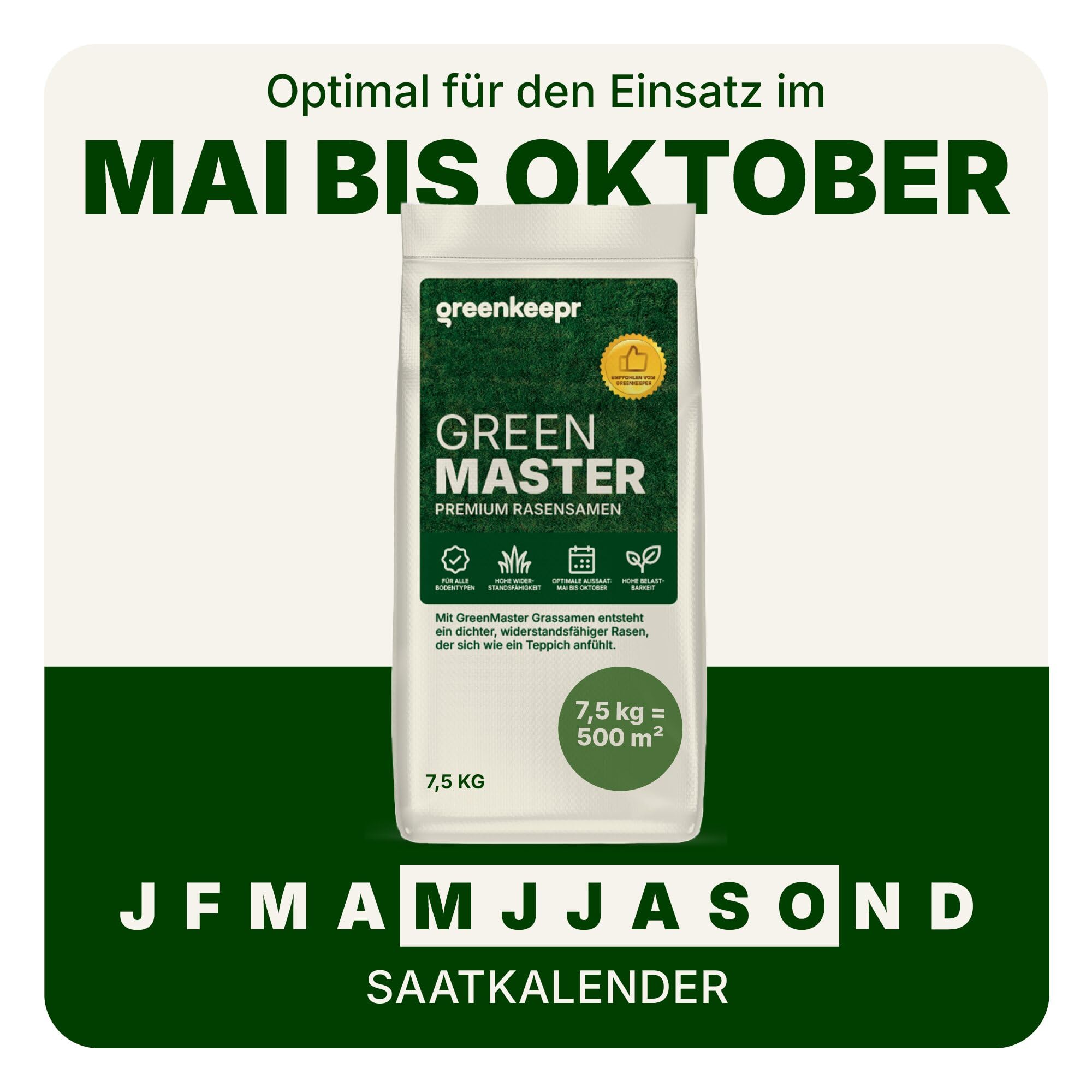 GreenMaster Premium Rasensamen 7,5 kg | Für Nachsaat & Neuanlage | Dichter, strapazierfähiger Rasen | Schnelles & kräftiges Wachstum | Profi-Qualität für größere Flächen