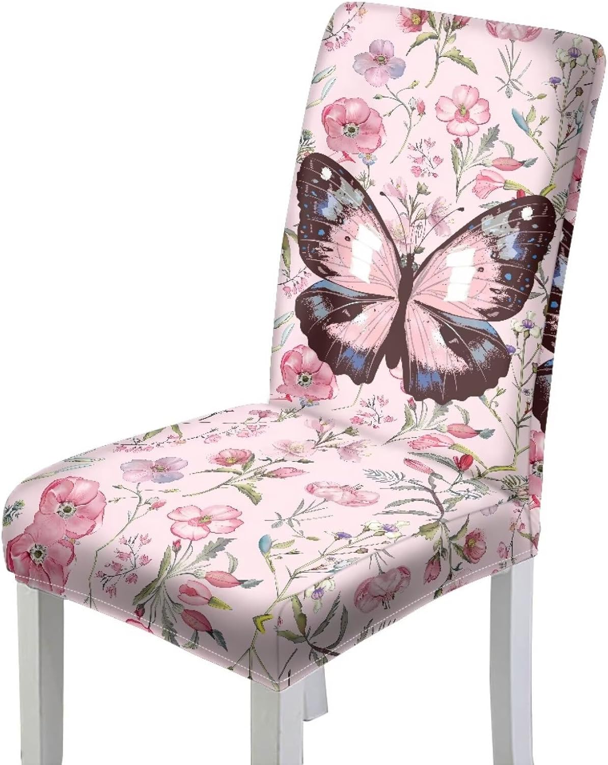 Rnyleeg Pink Floral Butterfly Chair Covers for Dining Chairs 4 Pack Dining Table Seat Covers Stretch Chair Slipcovers No Arms for Home Party Hotel Wedding Ceremony
