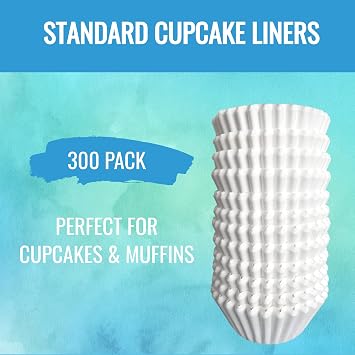 White Cupcake Liners, Standard Size Greaseproof Paper Baking Cups, 300 Pack