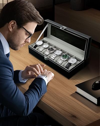 Miniatura 5 de Caja de reloj de piel organizador de joyería con visualización y 12ranuras Ohuhu