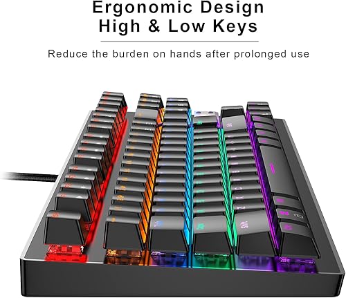 Miniatura 2 de Anivia - Teclado mecánico para juegos, clásico teclado USB con cable con interruptores azules, teclado impermeable de 87 teclas para PC, portátil,