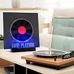Woodoulogy Now Playing Vinyl Record Stand,Light Up Wooden Album Display Holder with Acrylic Sign, Multi Color LED Now Spinning hip hop record wood rack,LP Record player accessories gift