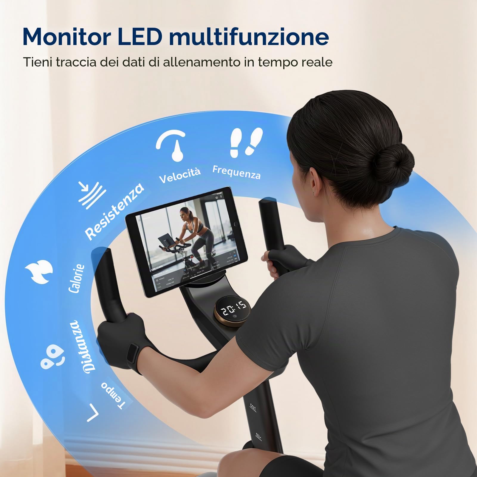 Cyclette per casa, 40 livelli di resistenza magnetica, pieghevole, per interni, capacità di peso di 120 kg, bici da fitness silenziosa, con display a LED, app supportata