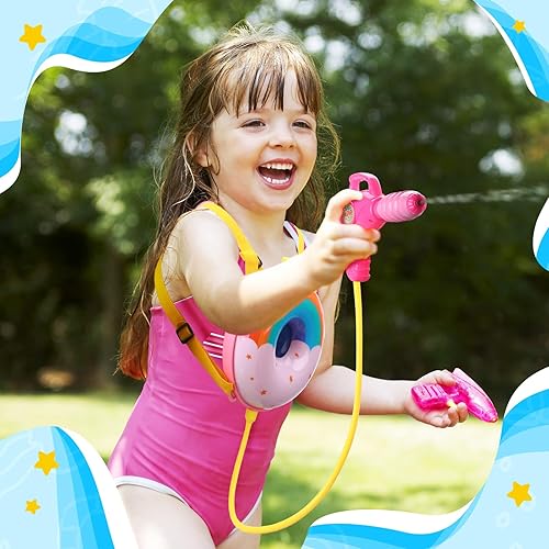 Miniatura 4 de Outus 2 piezas pistola de agua donas pistola de agua mochila de chorro de agua juguete con tanque de agua Rainbow Donuts pistola de agua mochilas