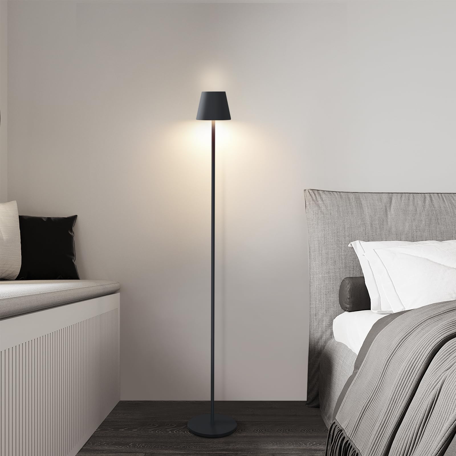 Homefire LED Stehlampe Dimmbar Wohnzimmer Stehleuchte 2ER: Schwarz | Standleuchte Modern USB Akku Steh lampe mit 3 Farbtemperaturen 3000K-6500K für Schlafzimmer Arbeitszimmer und Büro