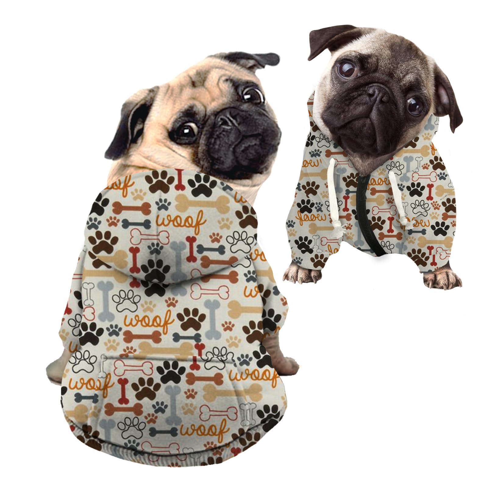 Kuiaobaty Cute Dog Bones Paws Hoodies for Pets Dog Cats, Animal Footprints Zipper Puppy Cloth Outfits Dog Sweatshirt Jumper with Hooded — image 1