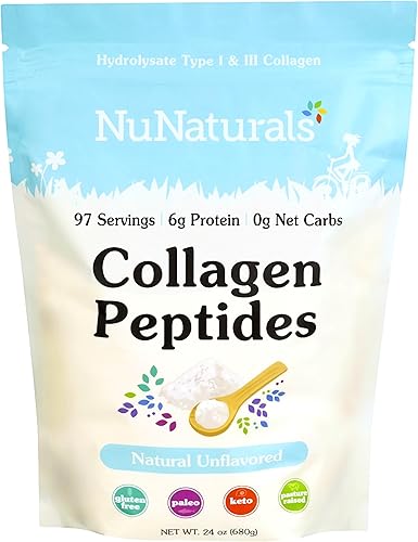 NuNaturals Polvo de péptidos de colágeno (tipo I, III), para la piel, el cabello, las uñas y la salud de las articulaciones, 24 onzas