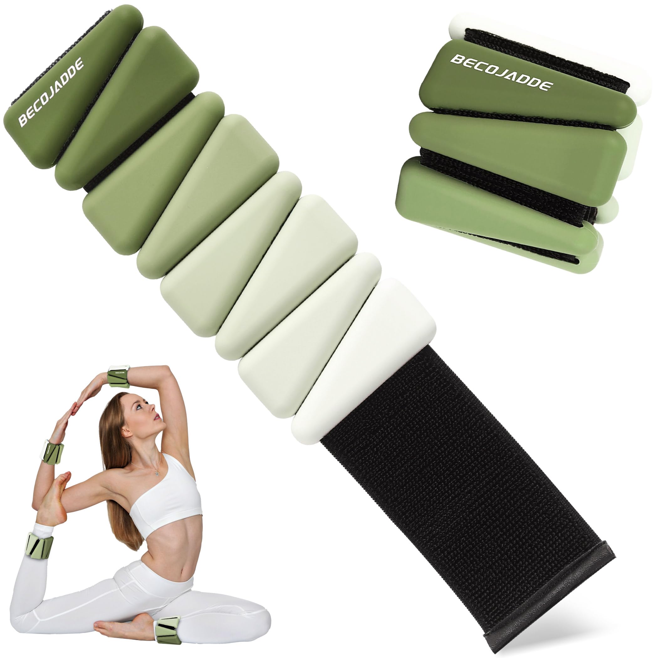 BECOJADDE Ankle Weights Set of 2 (Each 0.45kg) for Women Men Adjustable Silicone Wrist Weights Wearable Arm & Leg Weights for Home Pilates Yoga Walking Running Training, Green
