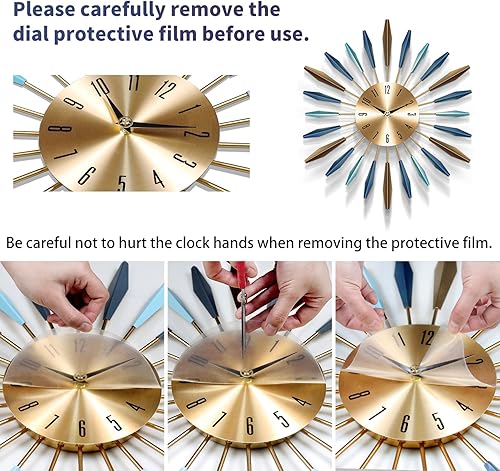 Miniatura 12 de Reloj de pared grande moderno, silencioso de 26.8 pulgadas, funciona con pilas, para sala de estar, dormitorio, decoración de oficina Dorado/Negro