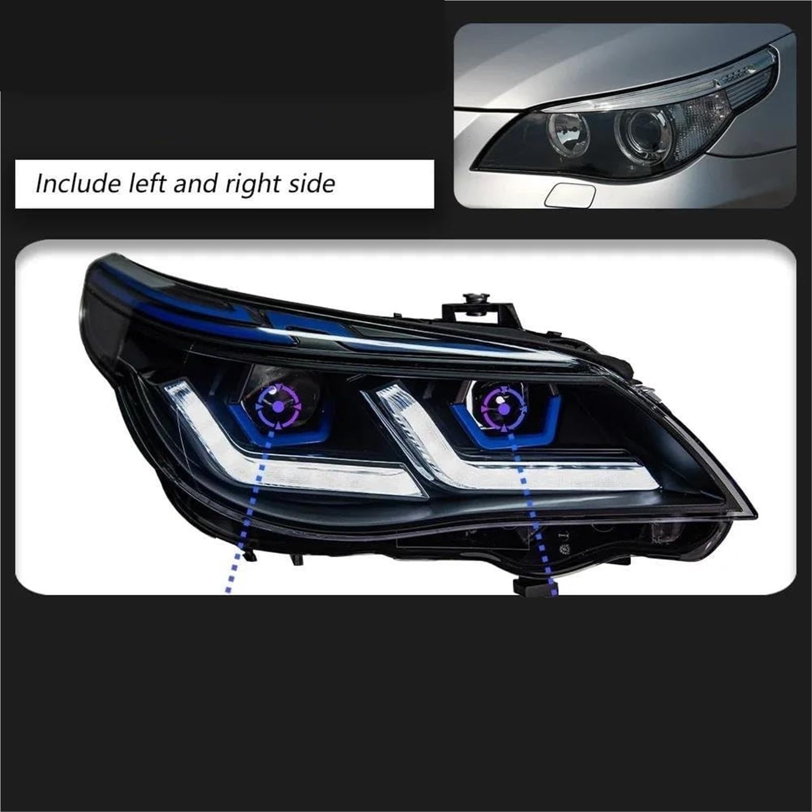 Autoscheinwerfer Scheinwerfer, 2 Stück, für BMW E60 2003–2009 523i 530i, Frontlampe
