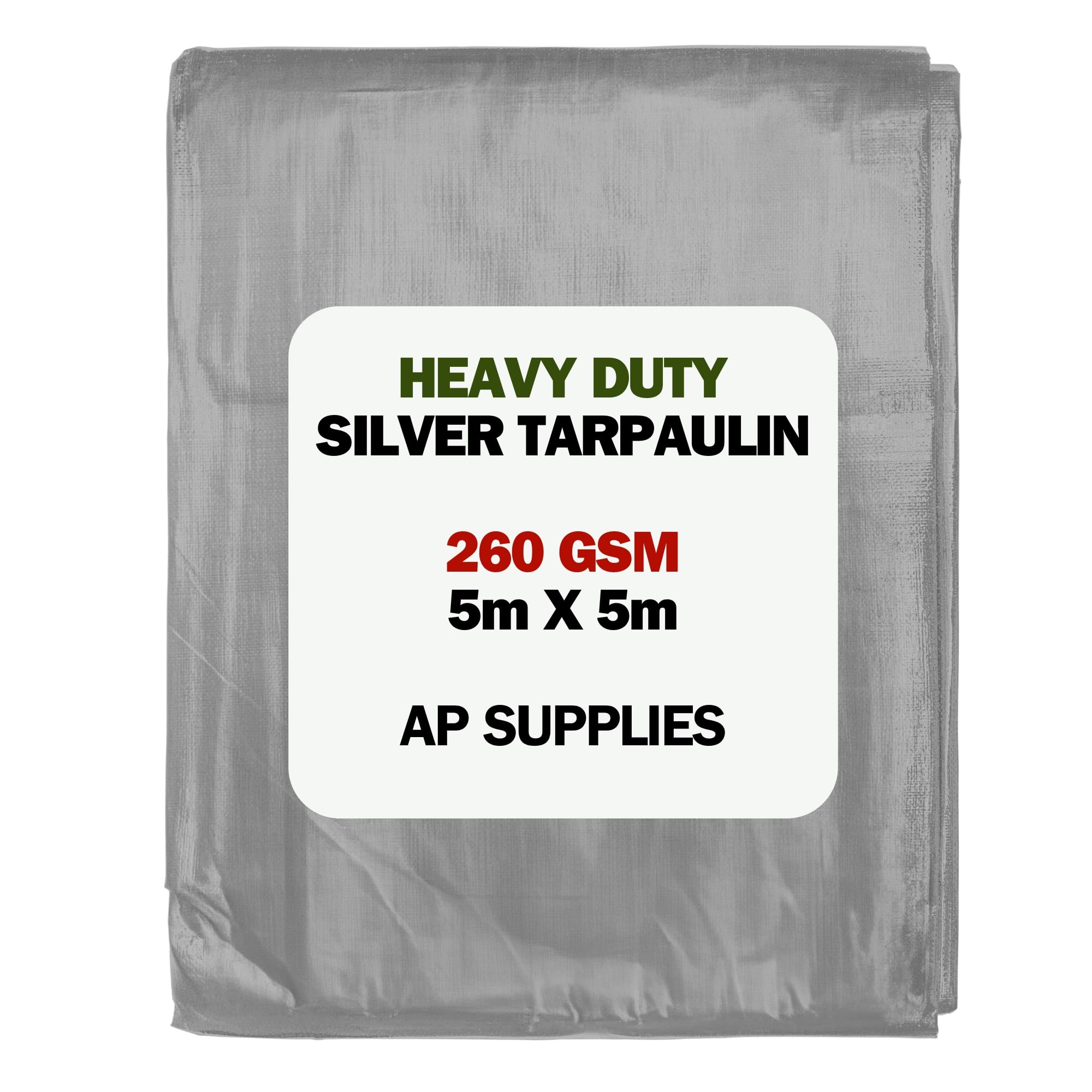 AP Supplies 260gsm Silver Tarpaulin 5m x 5m – Waterproof, UV & Tear Resistant Sheet Cover for Construction, Gardening, Camping & Equipment Protection