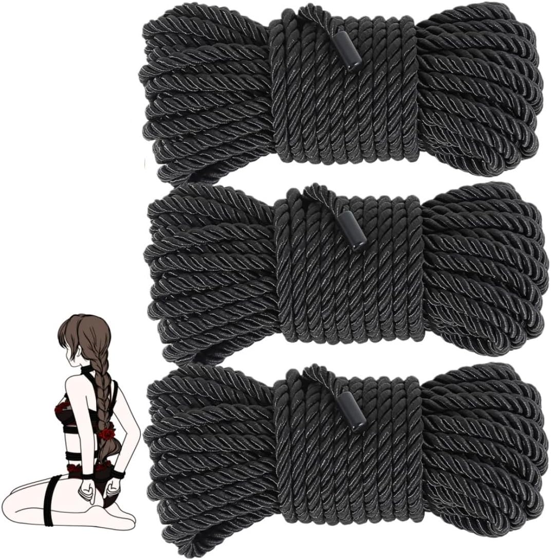 BDSM Bondage Rope Sex Restraints Juguetes para adultos SM Starter Set para mujeres, hombres, parejas, 32 pies/10 m, paquete de 3 (negro)