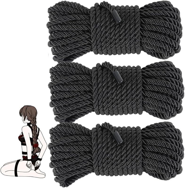 BDSM Bondage Rope Sex Restraints Juguetes para adultos SM Starter Set para mujeres, hombres, parejas, 32 pies/10 m, paquete de 3 (negro)