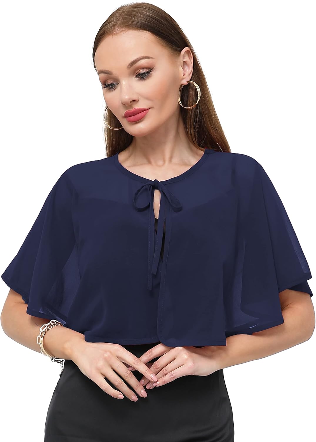 Women's Chiffon Shawl wraps Sheer Shrug Capelets for Evening Dress Wedding Cape Cover Up