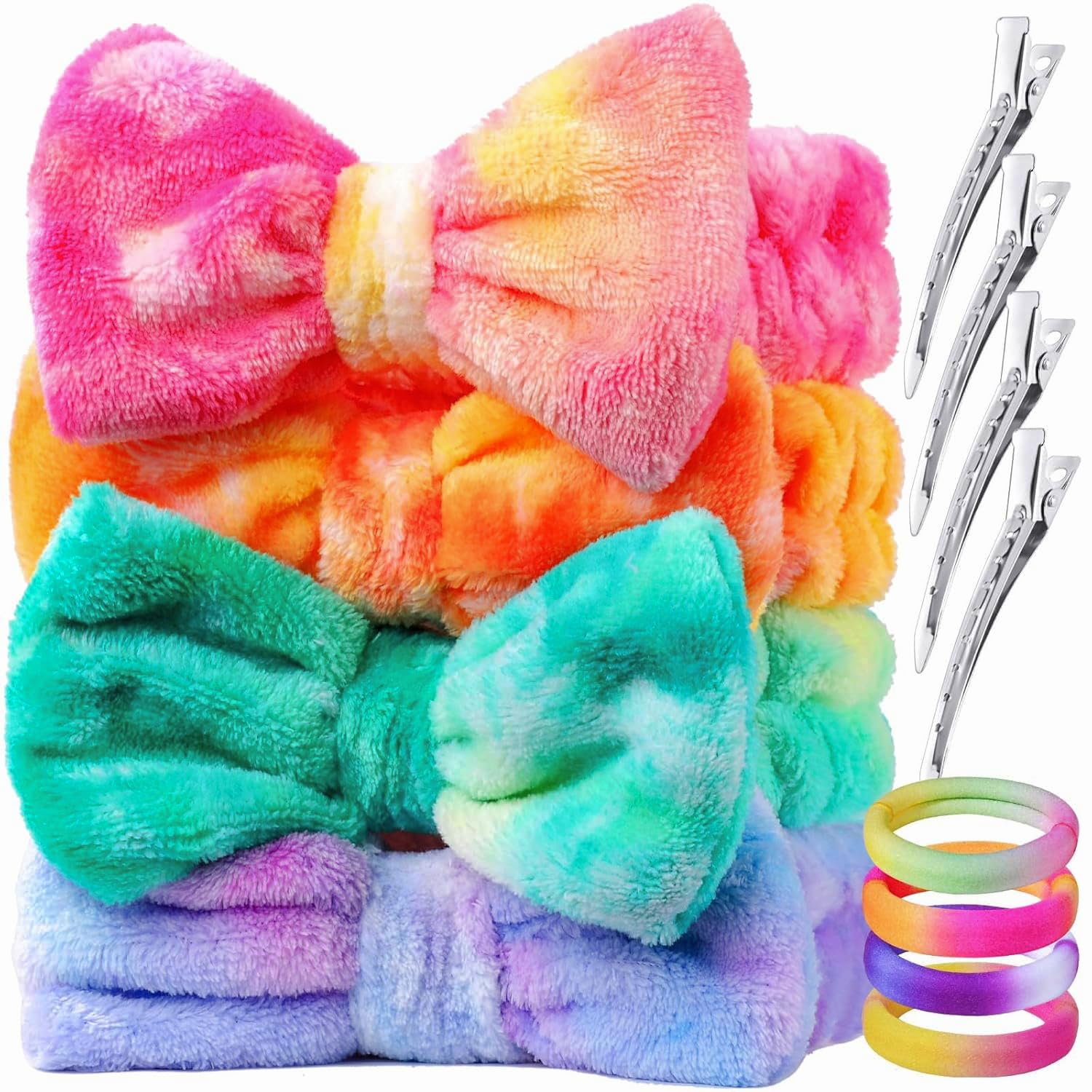J Crew Pastel Rainbow Headband & Bow Scrunchie Tie Dye Spa Headband & Wristband Set main image 2