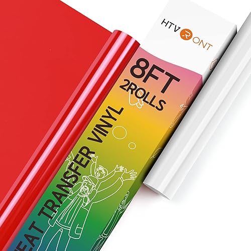 HTVRONT- Rollos de vinilo termotransferible (HTV) color blanco y rojo, 12 pulg x 8 pies por rollo pplanchar, pcamisetas, pCricut y Cameo - Fácil de
