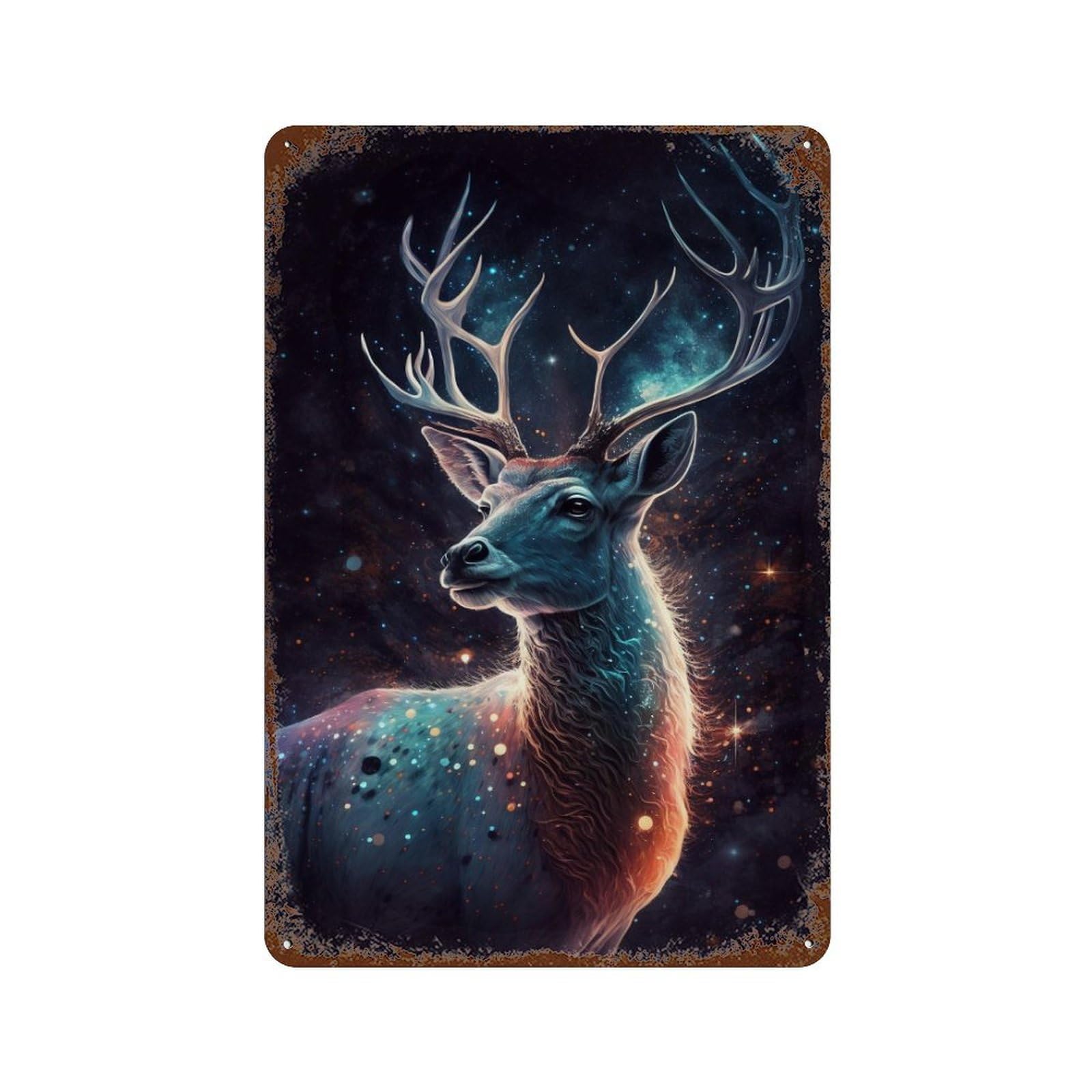 Garage Style Galactic Deer Art Print-12 Rusty Metal Tin Sign 11.8"x7.9", Classic Wall Plaque for Bar And Workshop