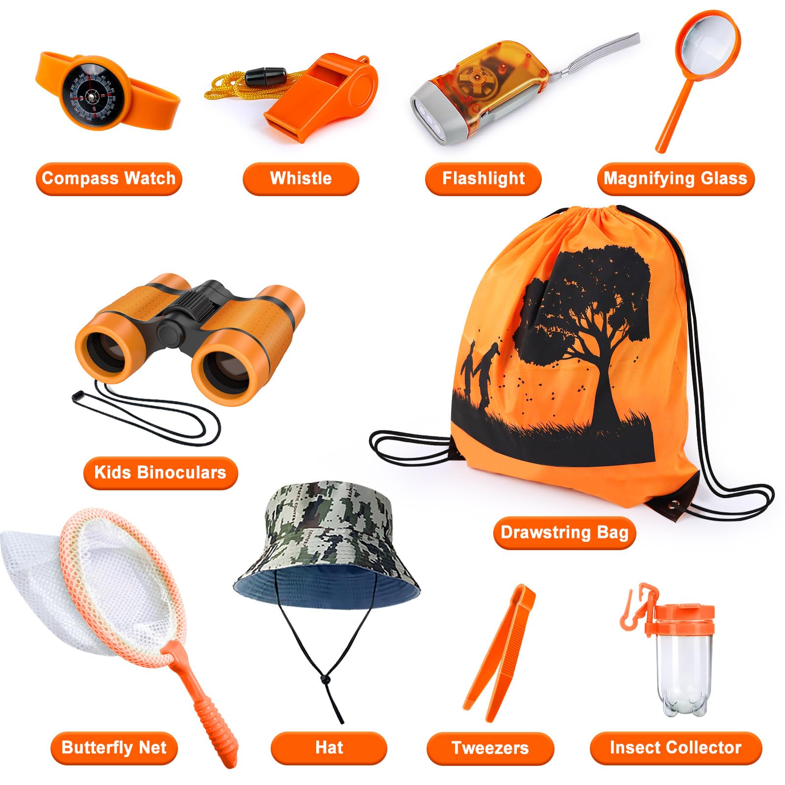 YOPINSAND Outdoor Exploration Kit, Camping Gear for Kids Children's Toy Explorer Kit with Backpack & Hat, Binoculars - Image 3