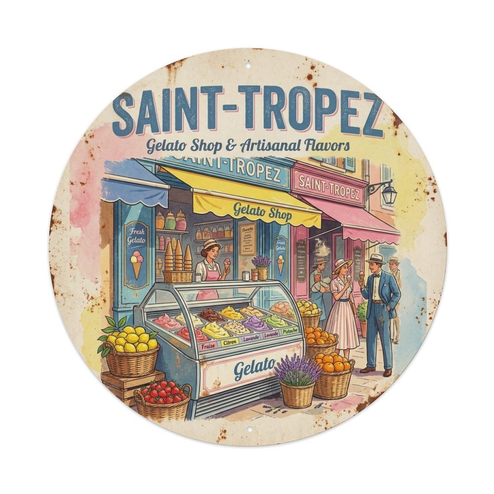Gelato Shop Artisanal Saint Tropez Riviera Travel Metal Tin Sign