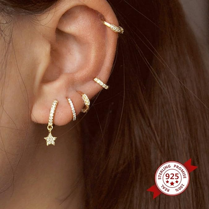 Daesar Orecchini A Cerchio Con Zirconi A Stella Marina - Argento 925 E Rame - Pendenti Per Sposa, Regalo Romantico