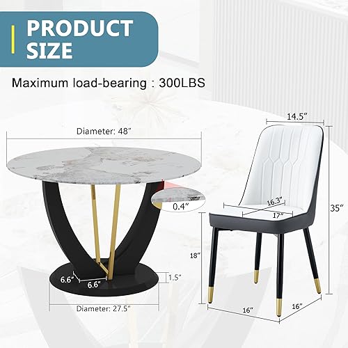 Miniatura 3 de JUFU Juego de mesa de comedor redonda para 4, mesa de comedor de 48 pulgadas con mesa de mármol sintético y 4 sillas tapizadas, moderno juego de