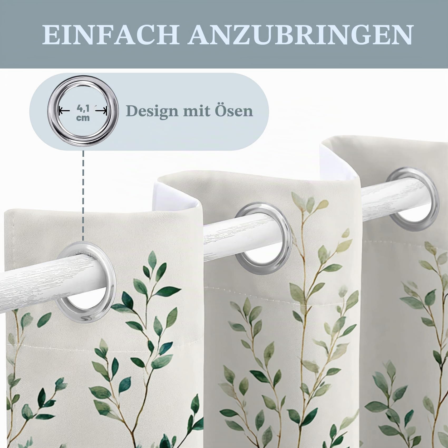 Generisch Blickdichte Vorhänge Weiß Grünes Blatt Muster, H 200 x B 140 2er Set - Pflanze Baum Fenster Gardinen mit Ösen, 200 cm Lang Curtains Wohnzimmer Schlafzimmer Deko JU160