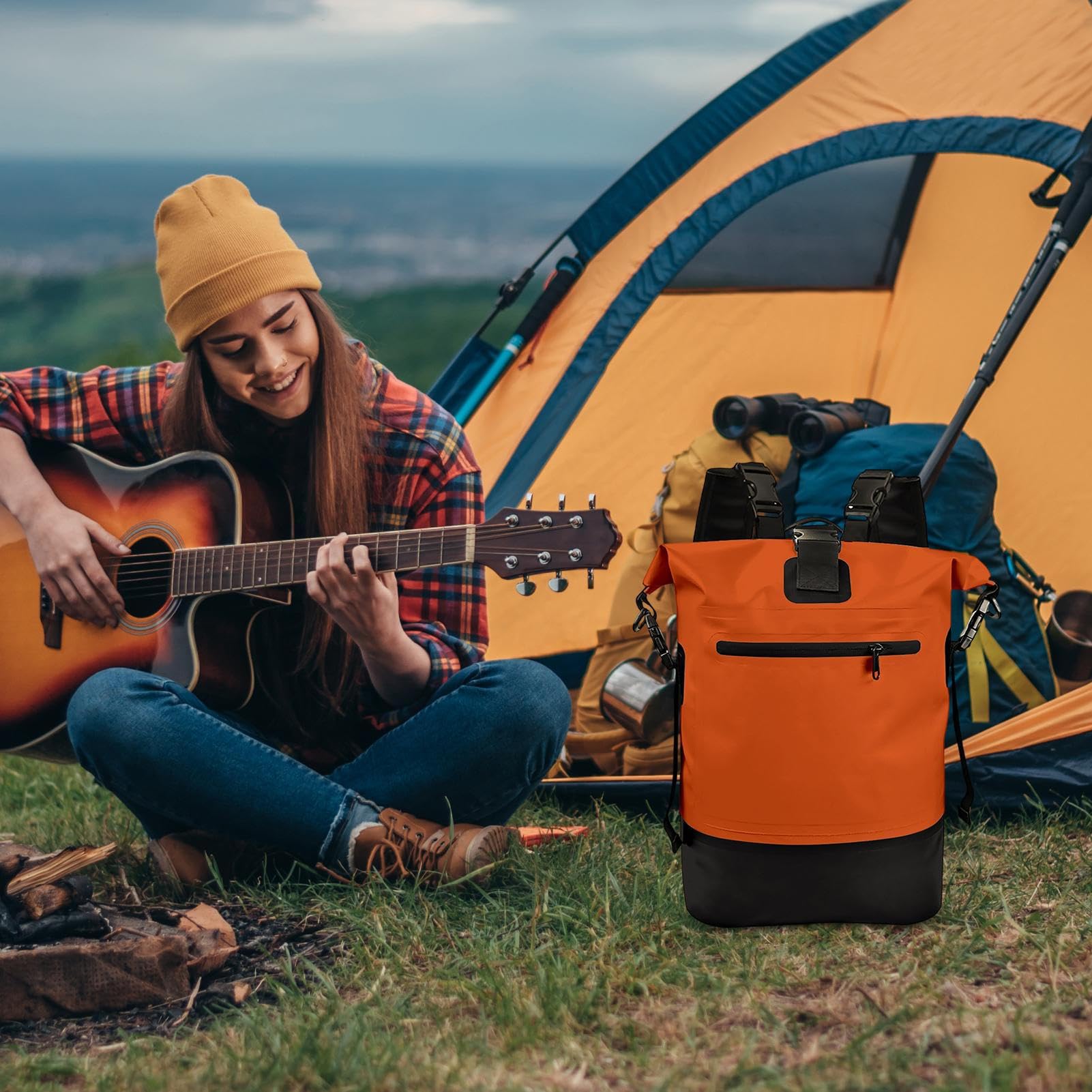 Zaino impermeabile - Borsa da viaggio da 25 litri con chiusura a rullo, zaino da escursionismo, per uomini, campeggio, alpinismo, escursionismo, spiaggia, palestra, sport