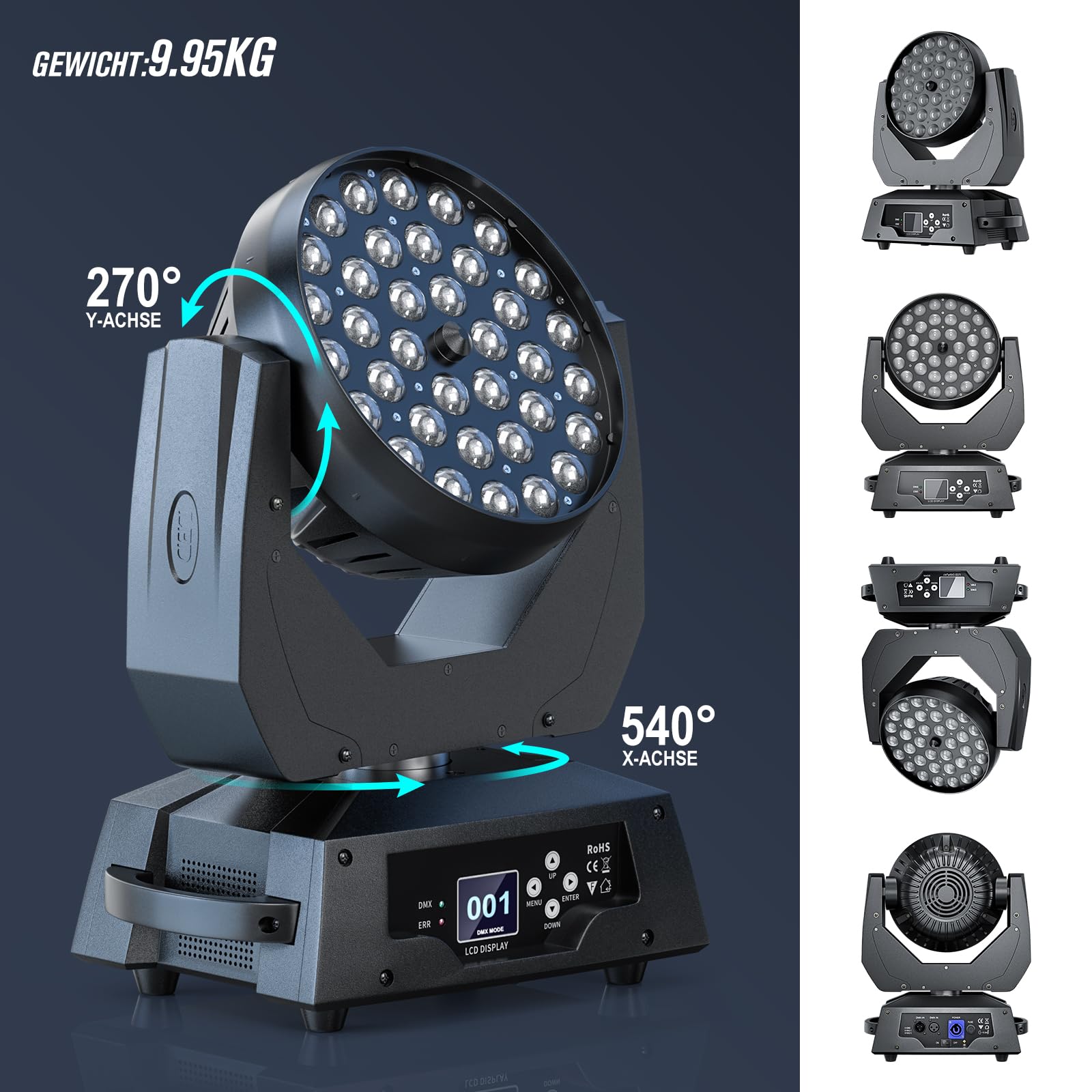 2PCS 36X10W Teste Mobili DMX512 RGBW 4 in 1 Zoom Beam Wash Effetto Luci Discoteca lluminazione palcoscenico per Professionali DJ Natale Feste Club Concerti