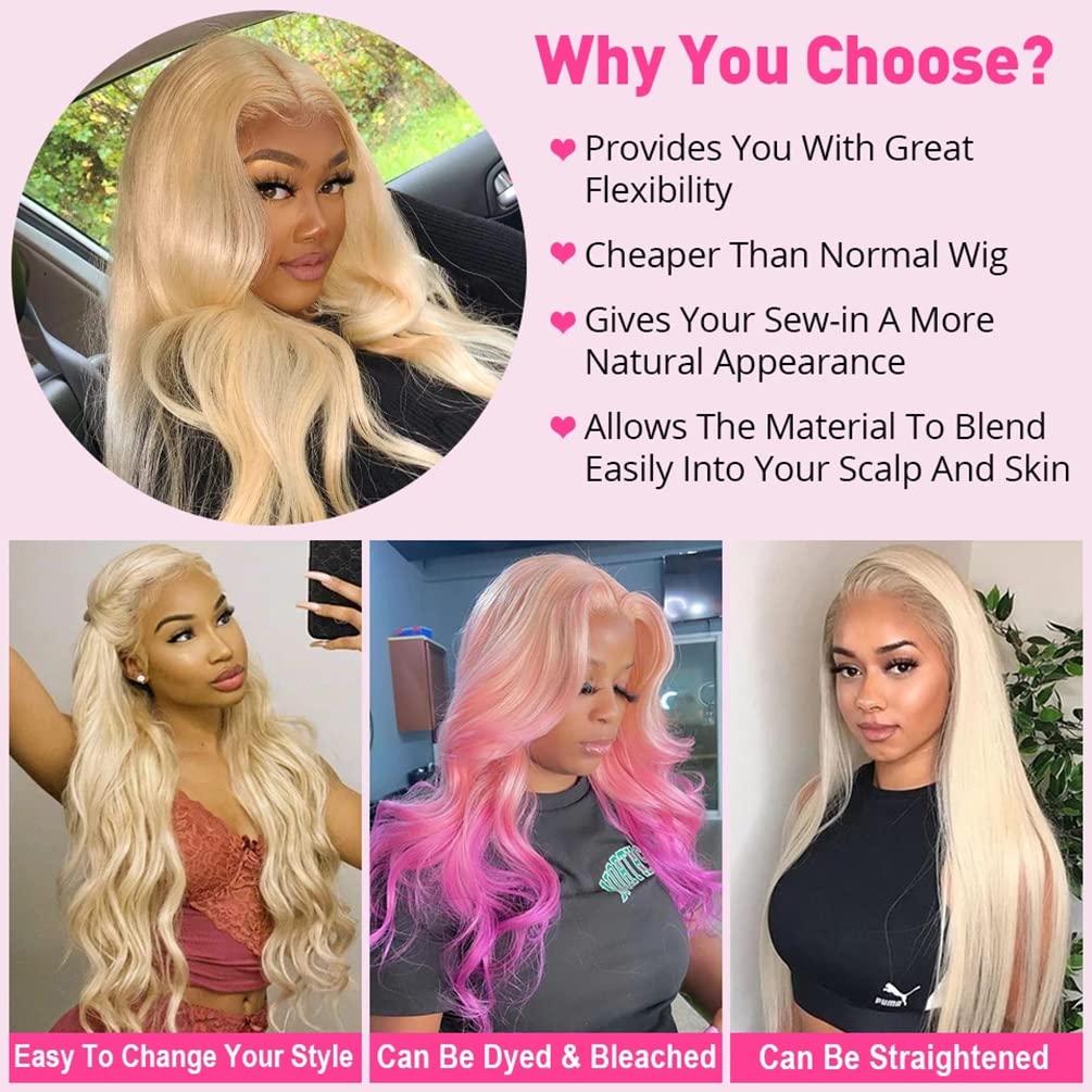 613 Hair Body Wave Bundles with Closure 613 Honey Blonde 3 Bundles with Lace Closure 100% Unprocessed Brazilian Virgin Body Wave Human Hair 3 Bundles with 4x4 Lace Closure Free Part (20 22 24+18)