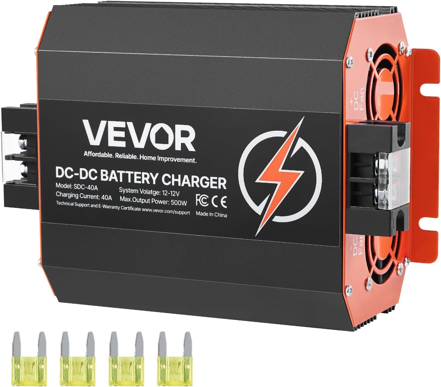 VEVOR 12V 40A DC to DC Battery Charger, 500W, On-Board Battery Charger for Lead-Acid, Lithium, AGM, Gel, and Flooded Batteries, Smart Multi-Stage Charging, for RVs, Commercial Vehicles, Boats, Yachts