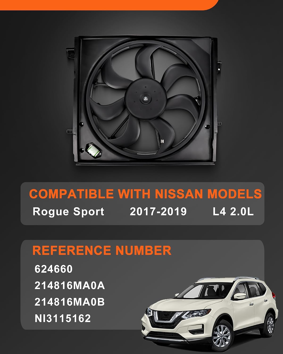 620-473 Radiator Fan Assembly Compatible with Nissan Rogue Sport Qashqai 2017-2022 2.0L Replace 21481-6MA0A, 21481-6MA0B