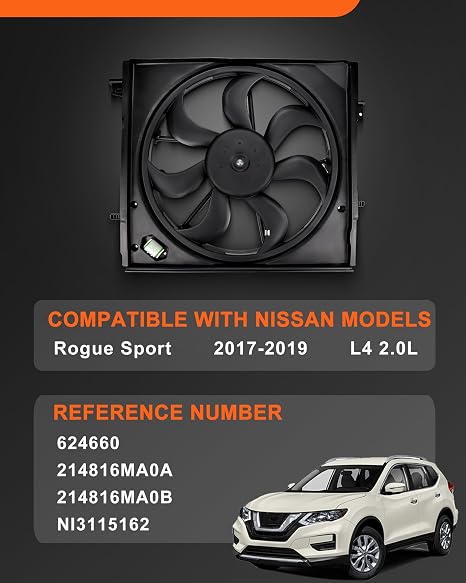 620-473 Radiator Fan Assembly Compatible with Nissan Rogue Sport Qashqai 2017-2022 2.0L Replace 21481-6MA0A, 21481-6MA0B