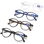 AIKLLY Reading Glasses Blue Light Blocking - Spring Hinges Round Eyeglasses for Men Women,4 Pairs Mix Color Anti Glare Filter Lightweight Readers with Pouches (4 Pairs Mix Color, 1.25)
