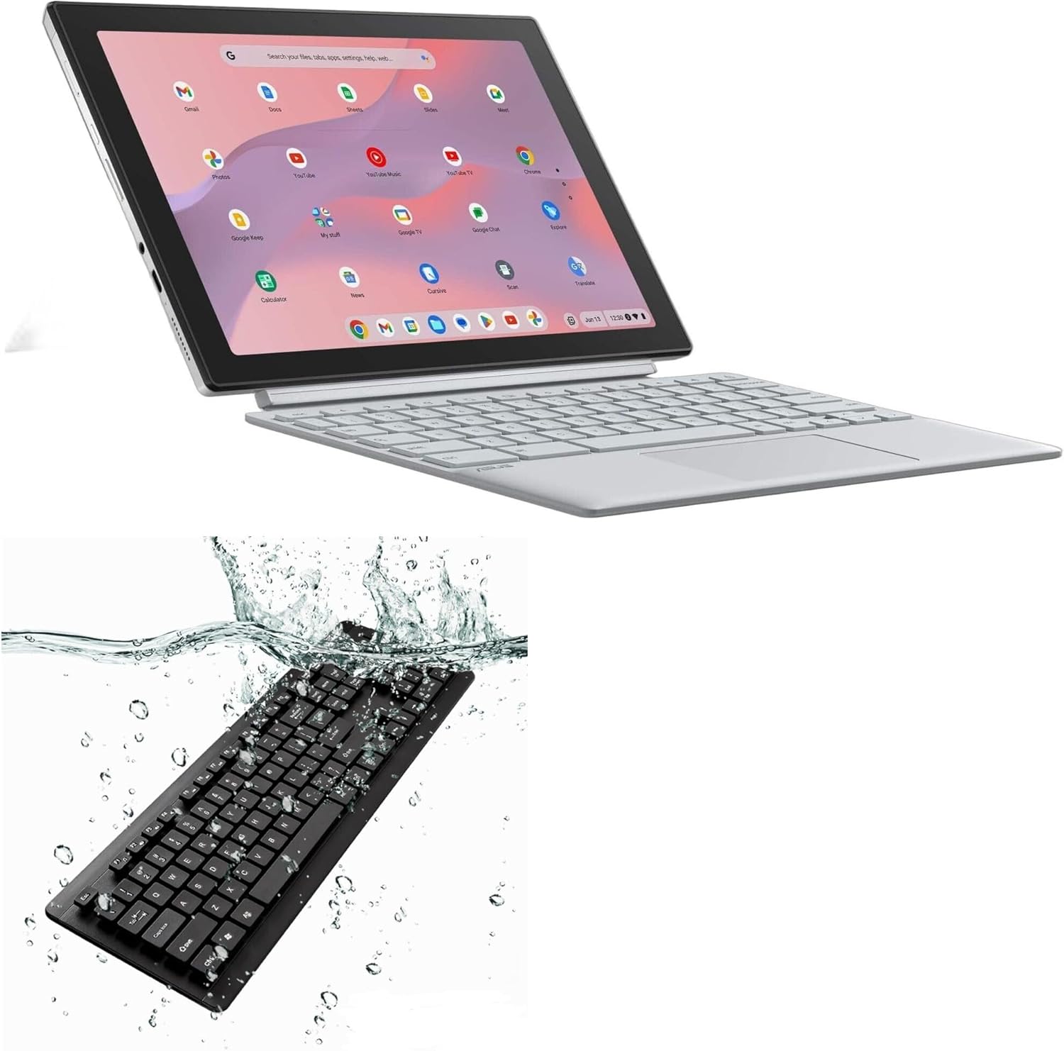 BoxWave Keyboard Compatible with ASUS Chromebook CM30 Detachable (CM3001) (10.5 in) - AquaProof USB Keyboard, Washable Waterproof Water Resistant - Jet Black