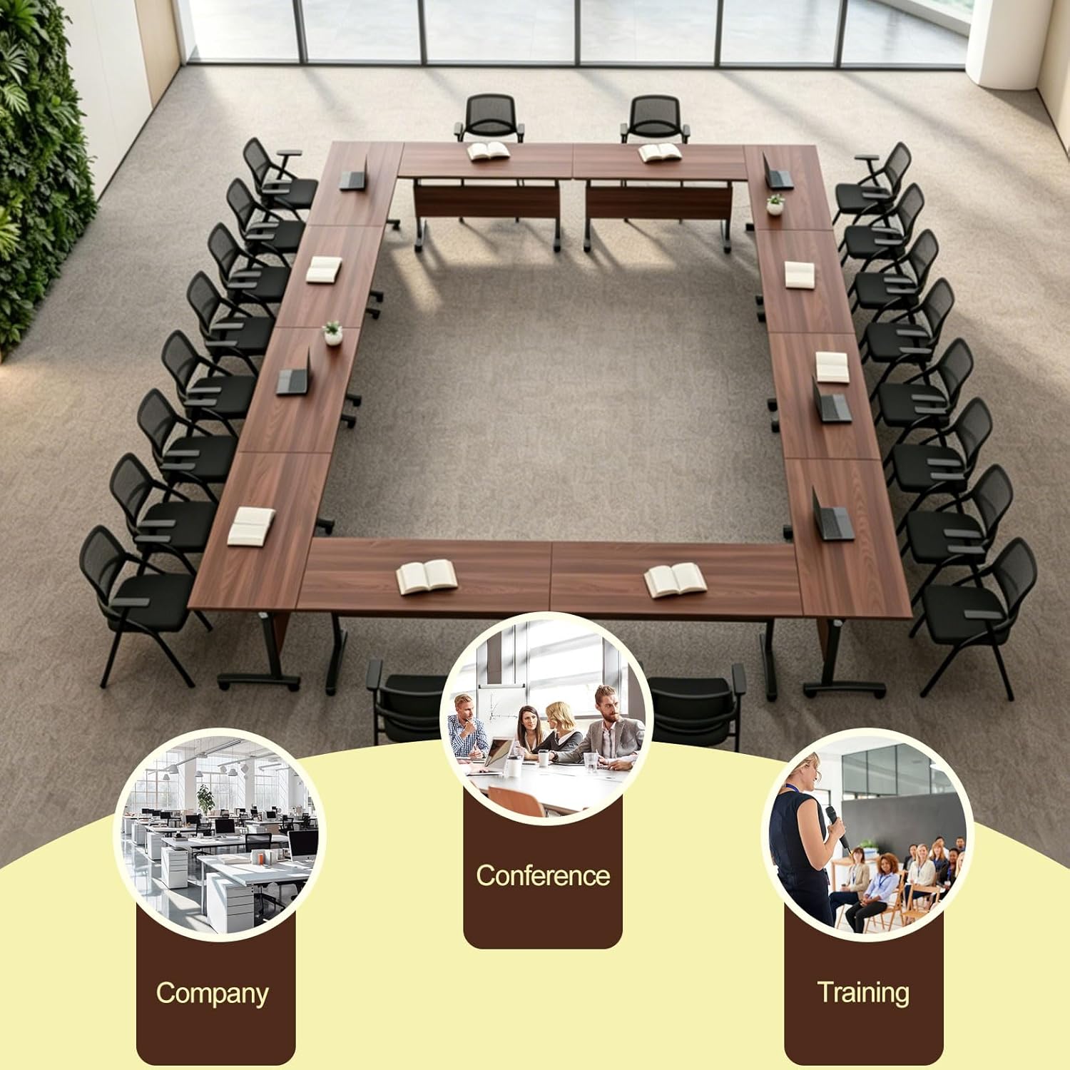 4 Pack Conference Table, Folding Conference Room Tables with Wheels,Modern Meeting Table,Flip Top Mobile Training Table for Office, Classroom
