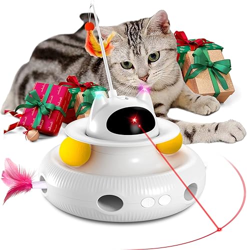 JIMUPARK Juguetes para gatos 4 en 1 con láser para gatos juguetes electrónicos inteligentes interactivos para gatos de interior juguete láser para
