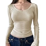 Y2K Retro Lace Button Bow Frill Crop Top Long Sleeve V Neck Basic Shirt Harajuku Autumn Retro Fairycore Tee Pullovers