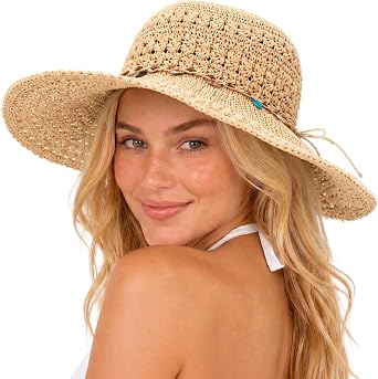 Comhats Foldable Straw Beach Sun Hats for Women Floppy Wide Brim Travel Hat