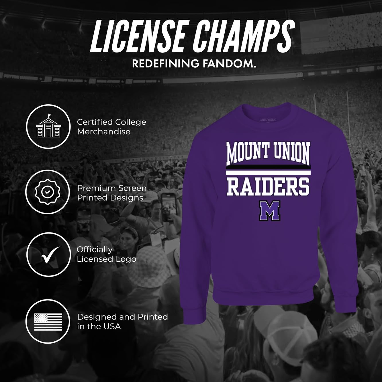 License Champs Crewneck Sweatshirt | Official College NCAA Game Day Merch | Mens Womens | Bar Logo