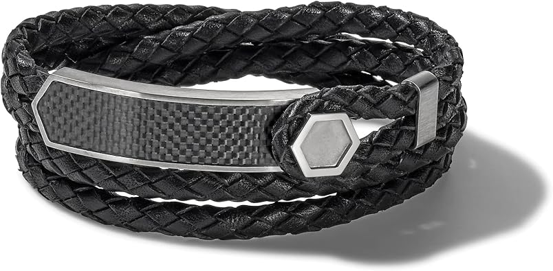 Mens Precisionist Double Wrap Braided Leather Strap Bracelet