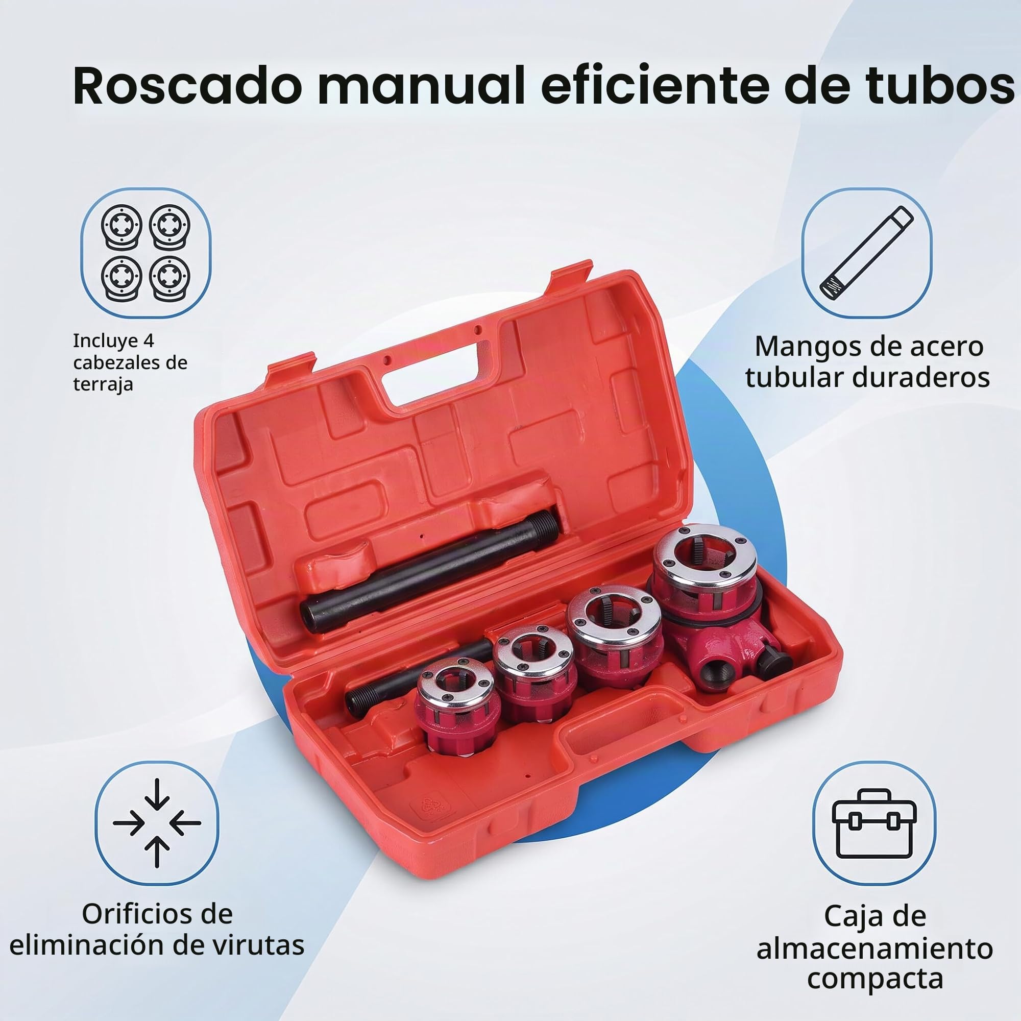 Juego de roscas para tuberías, juego de roscas con 4 roscas de 1/2", 3/4", 1", 1-1/4", para conexiones de tubería