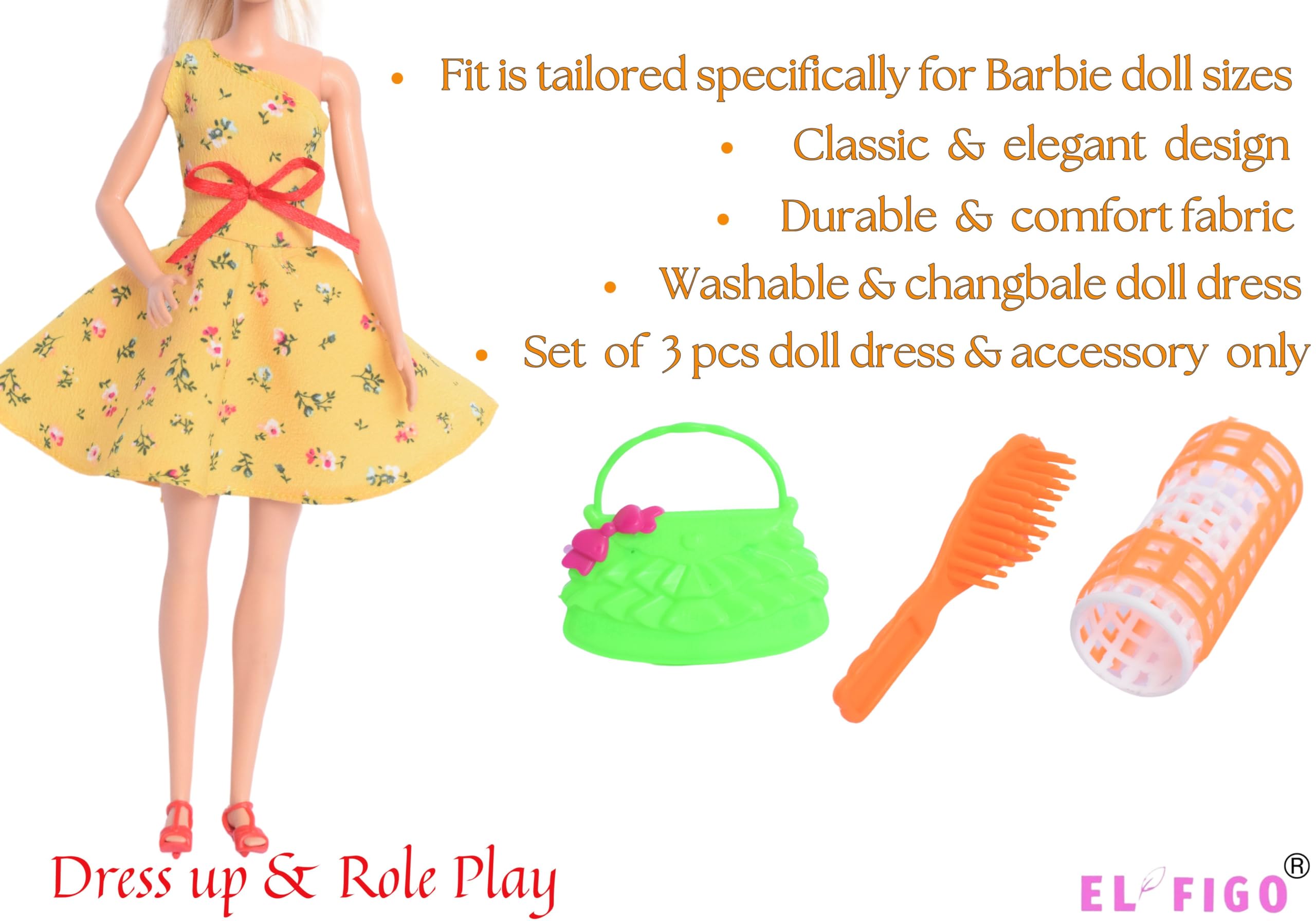 El Figo Doll Clothes, Dresses and Accessories Featuring 3 Printed Sturdy Outfits with Accessories (Tailored Doll Dress for 28 - 31 c.m Doll) 2