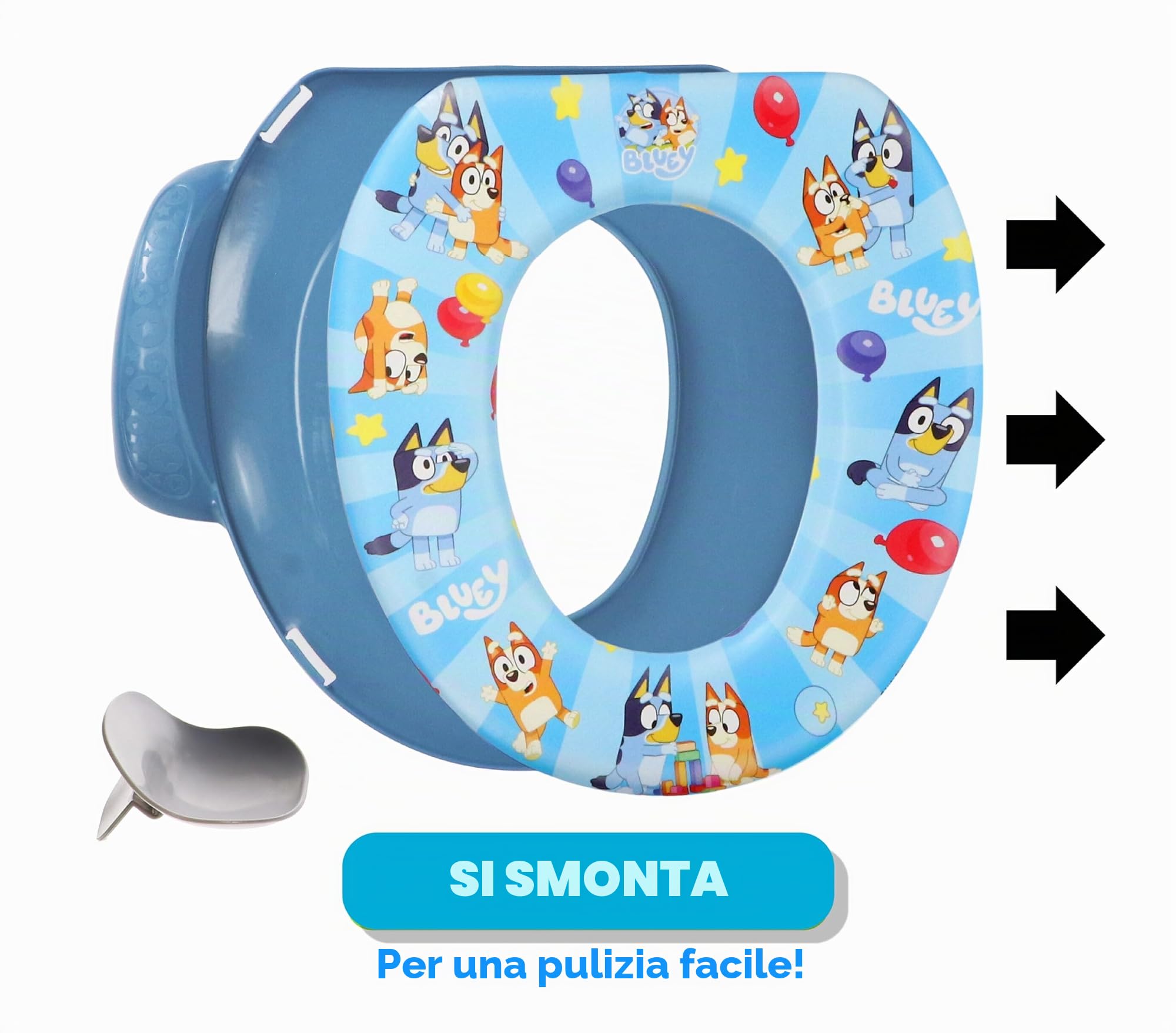 Bluey - Sedile WC morbido per imparare a usare il vasino, imbottito, sicuro, facile da pulire