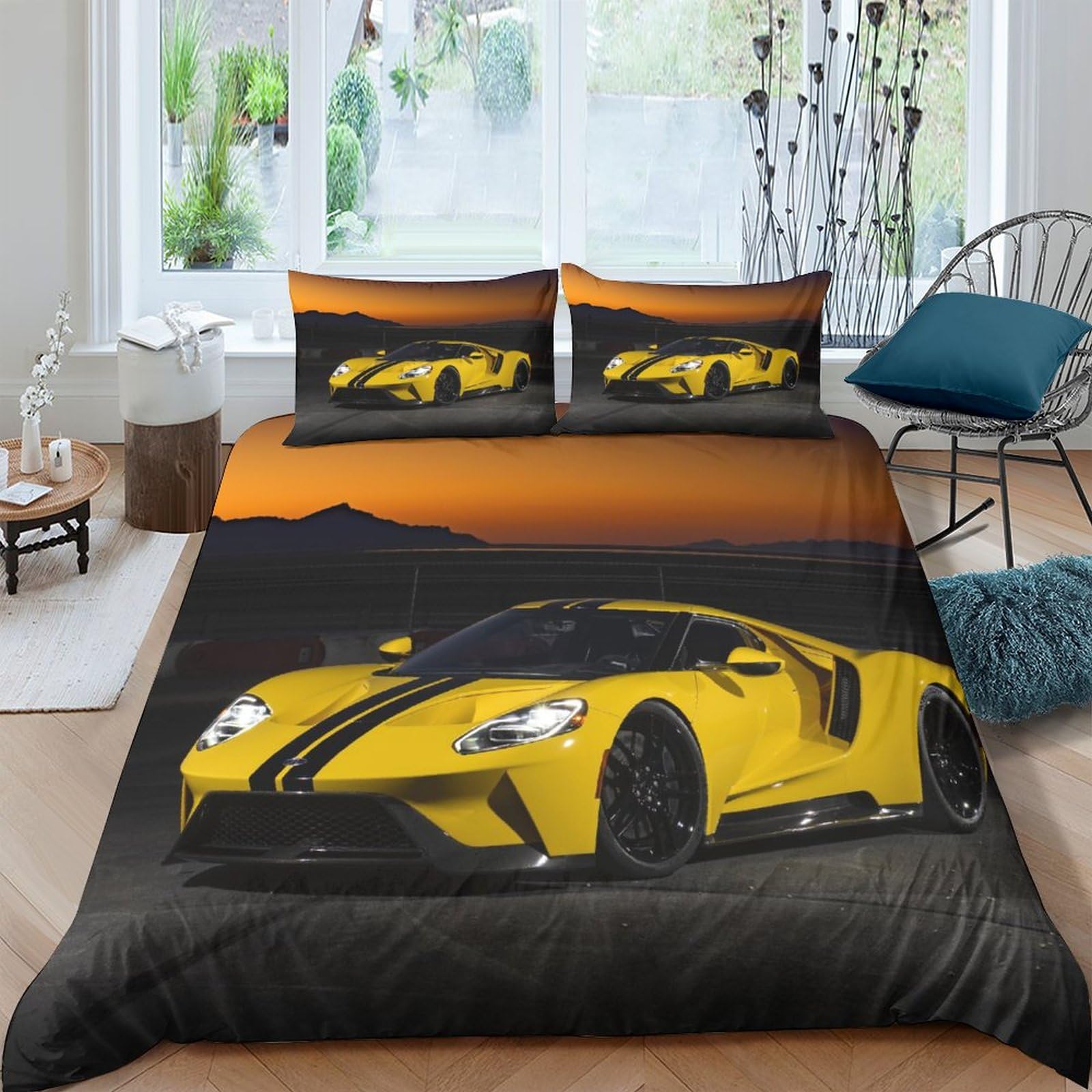 BARDYS Super Car 3D Printed Duvet Cover Set Soft Microfiber Sports Car Quilt Covers Easy Care Bedding Set for Boys Girls Comforter Cover with Pillowcaser，with Zipper Closure King（220x240cm）