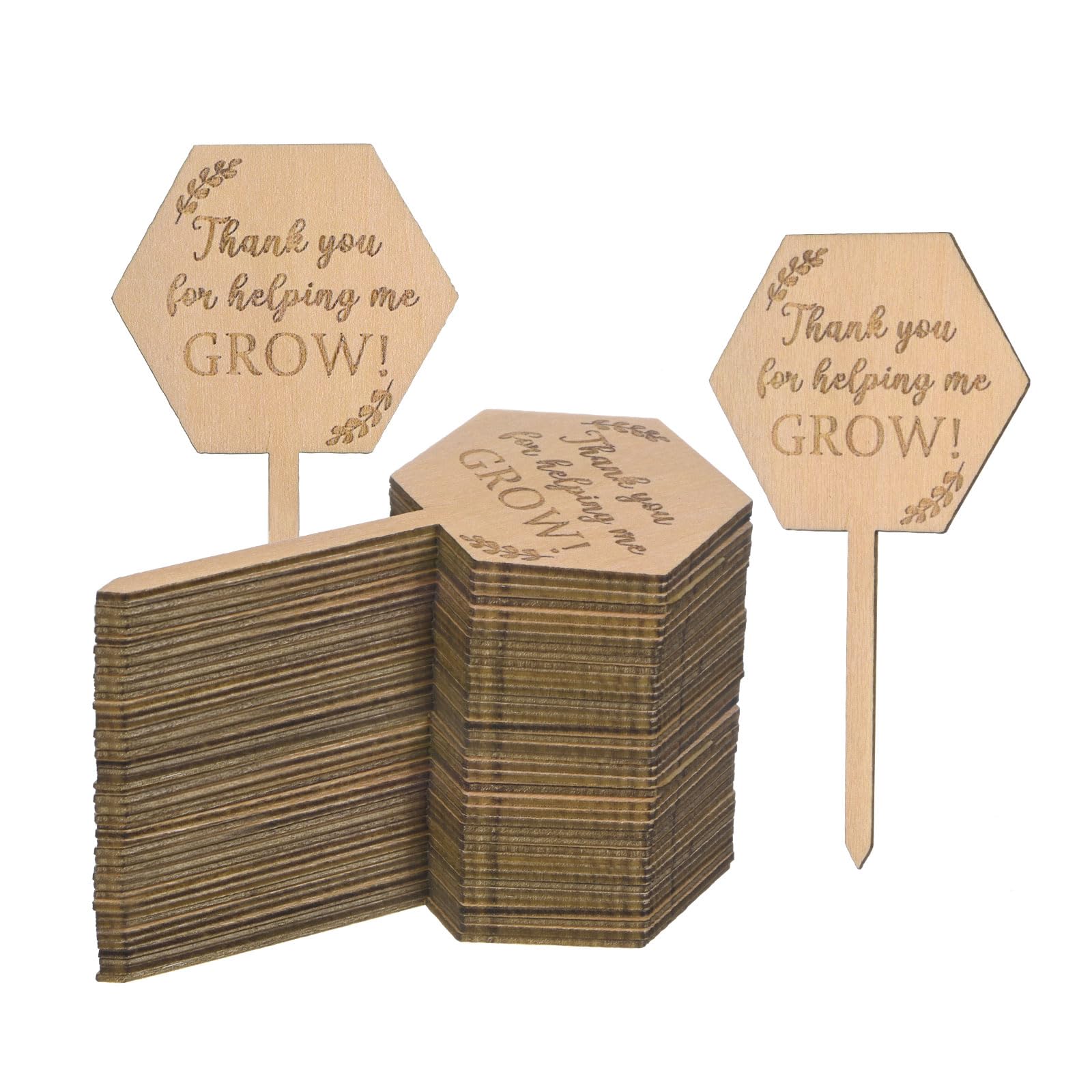 M METERXITY 40-Pack Thank You for Helping Me Grow Plant Labels 4"x2"x0.08"(LxWxT) Hexagon Wooden Plant Stakes Labels