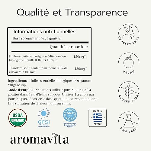 Miniatura 3 de Aromavita Aceite esencial de orégano 100 puro sin diluir sin OMG aceite de orégano griego orgánico extra fuerte más del 86 de suplemento nutricional
