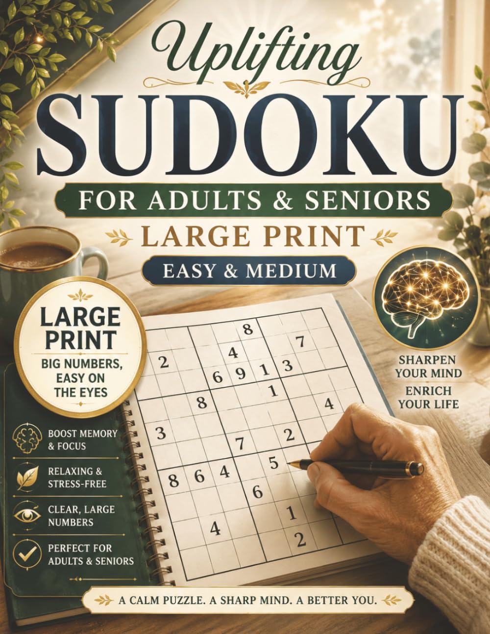 Uplifting Sudoku for Adults & Seniors: Large Print Sudoku for Adults & Seniors Easy and Medium Brain Games for Relaxation, Mental Clarity, Focus, and Stress Relief